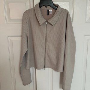 H&M Divided Women's Long Sleeve Zipper Top, Cream/Tan, Size XL